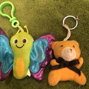 Colorful Butterfly and Bear Plush Keychain Set